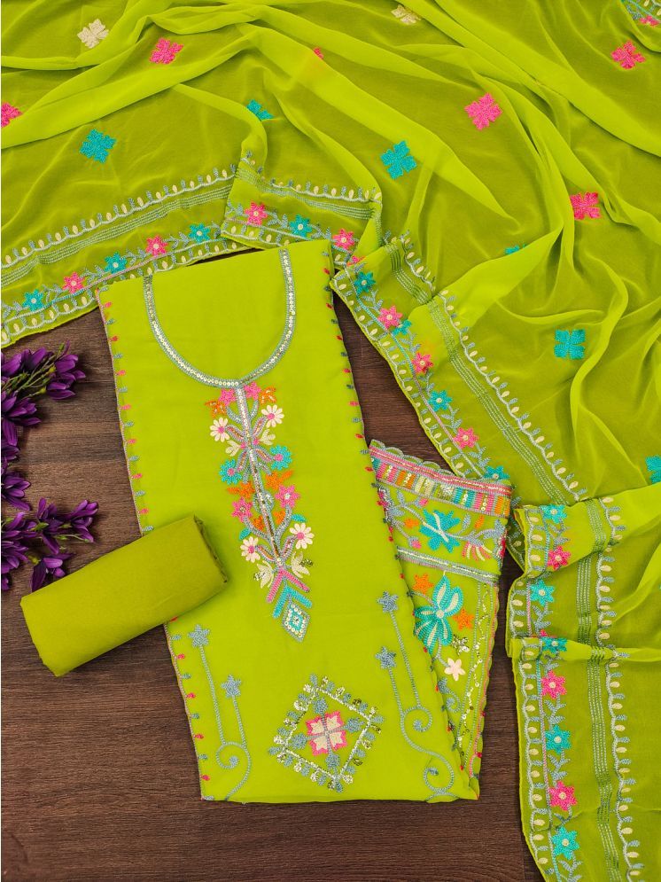     			Lady Shopi Unstitched Georgette Embroidered Dress Material - Lime Green ( Pack of 1 )