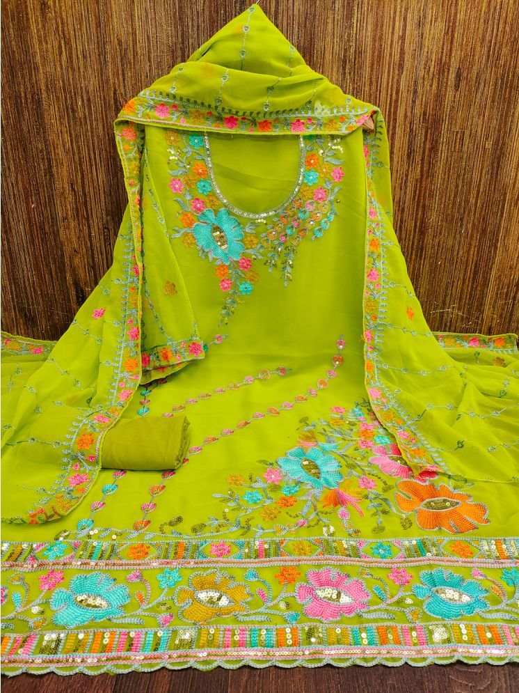     			Lady Shopi Unstitched Georgette Embroidered Dress Material - Lime Green ( Pack of 1 )