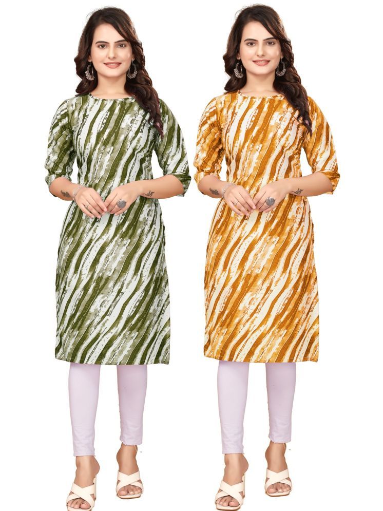     			VACHHARAJ DESIGN Pack of 2 Crepe Printed Straight Women's Kurti - ( Green,Yellow )