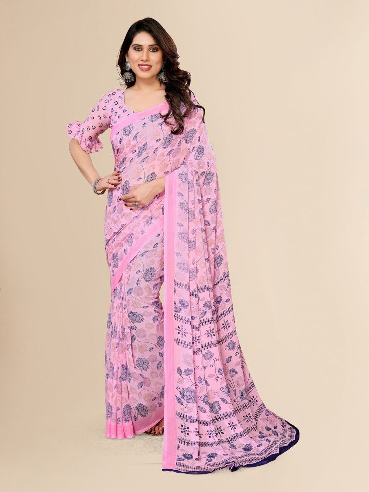     			ANAND SAREES Pack of 1 Georgette Printed Saree With Blouse Piece ( Pink )