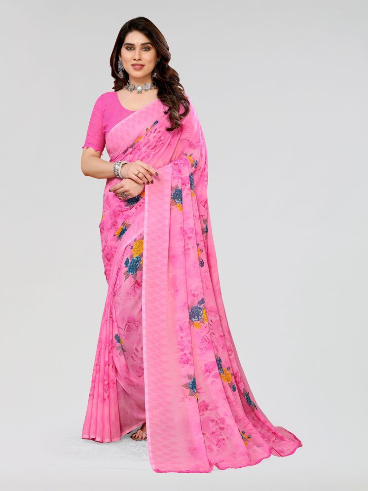     			ANAND SAREES Pack of 1 Georgette Printed Saree With Blouse Piece ( Pink )