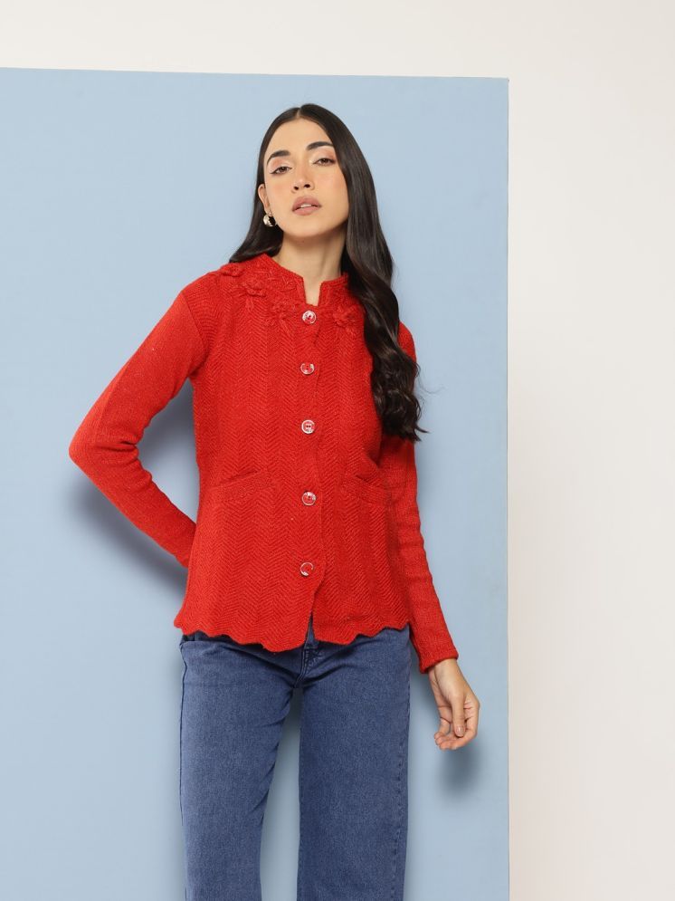     			Aarika Woollen Chinese/Mandarin Collar Women's Buttoned Cardigans - Red ( Single )