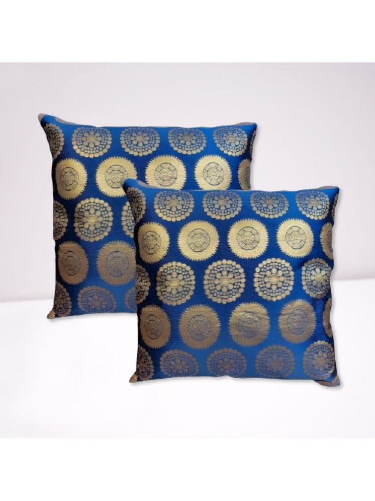     			BMAP Set of 2 Brocade Floral Square Cushion Cover (30X30)cm - Blue