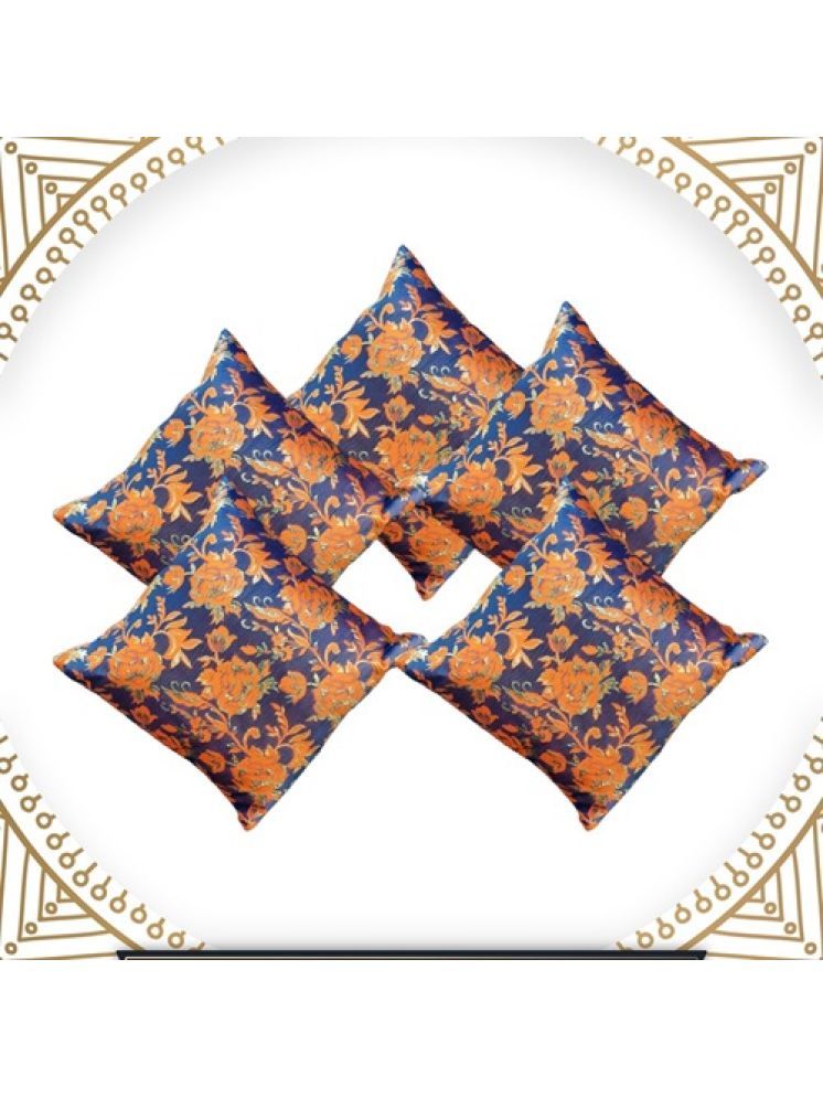     			BMAP Set of 5 Brocade Floral Square Cushion Cover (30X30)cm - Orange