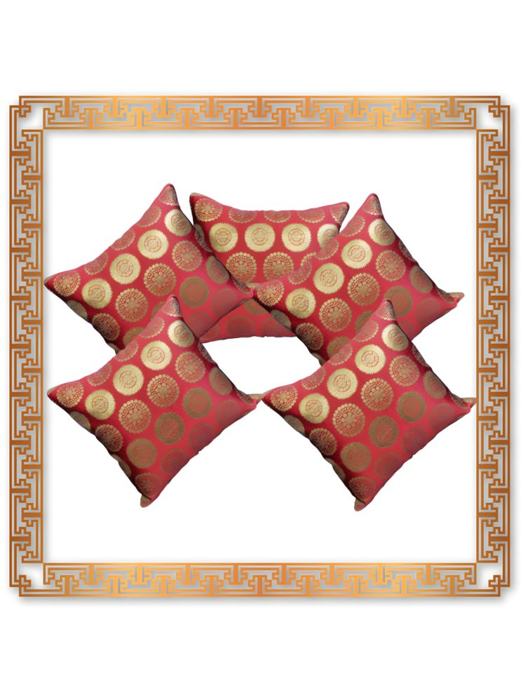     			BMAP Set of 5 Brocade Floral Square Cushion Cover (40X40)cm - Maroon