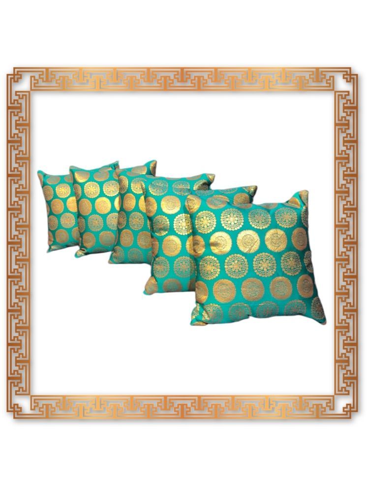     			BMAP Set of 5 Brocade Floral Square Cushion Cover (30X30)cm - Green