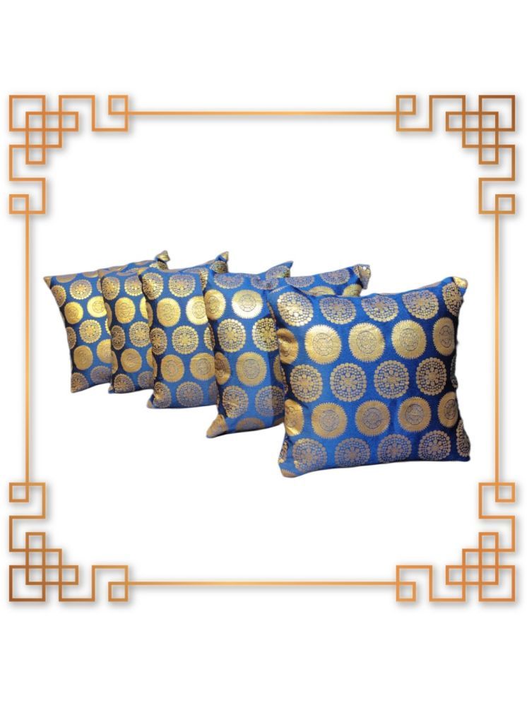     			BMAP Set of 5 Brocade Floral Square Cushion Cover (30X30)cm - Blue