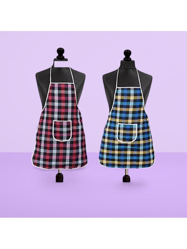     			CreadCraft Cotton Checks Kitchen Apron with 1 Center Pocket ( Pack of 2 )