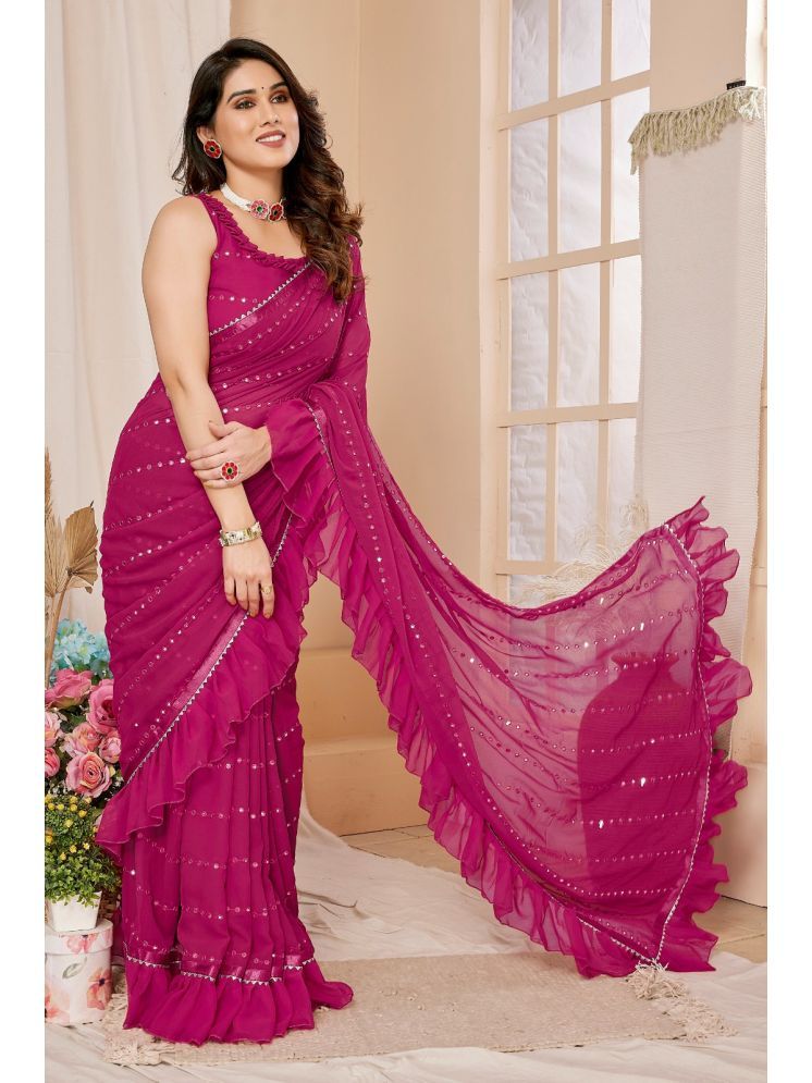     			DIKONA DESIGNER Pack of 1 Georgette Embroidered Saree With Blouse Piece ( Pink )