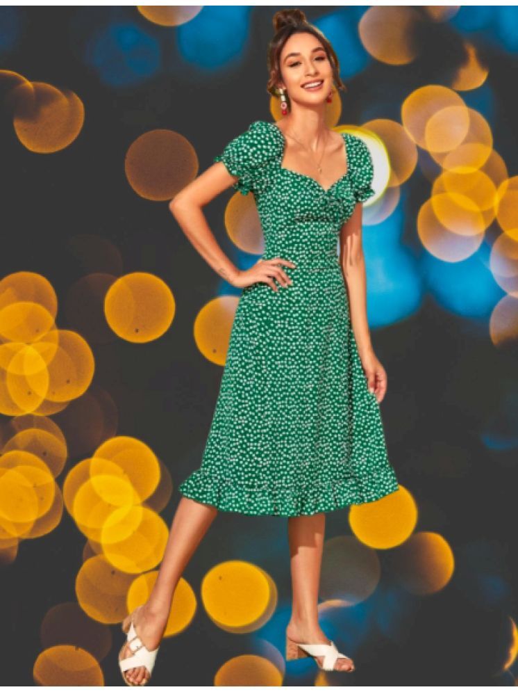     			Dream Beauty Fashion Polyester Printed Knee length Women's Fit & Flare Dress - Green ( Pack of 1 )