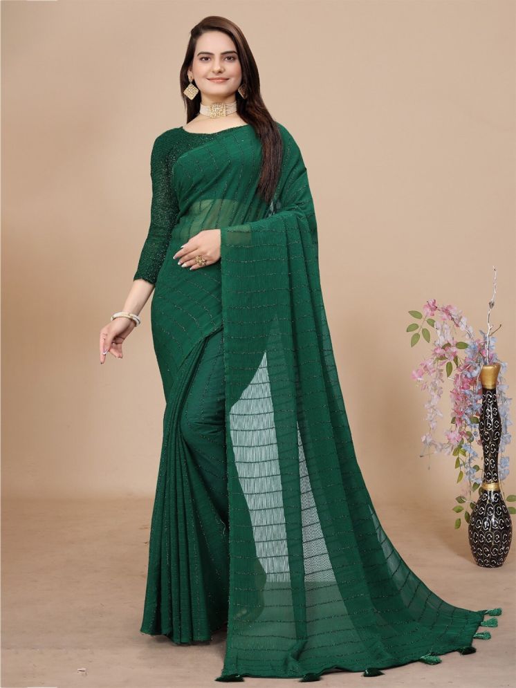     			JULEE Pack of 1 Chiffon Striped Saree With Blouse Piece ( Green )