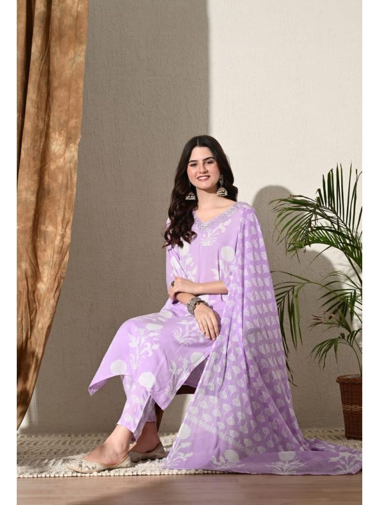     			Kbz Cotton Printed Kurti With Pants Women's Stitched Salwar Suit - Purple ( Pack of 2 )