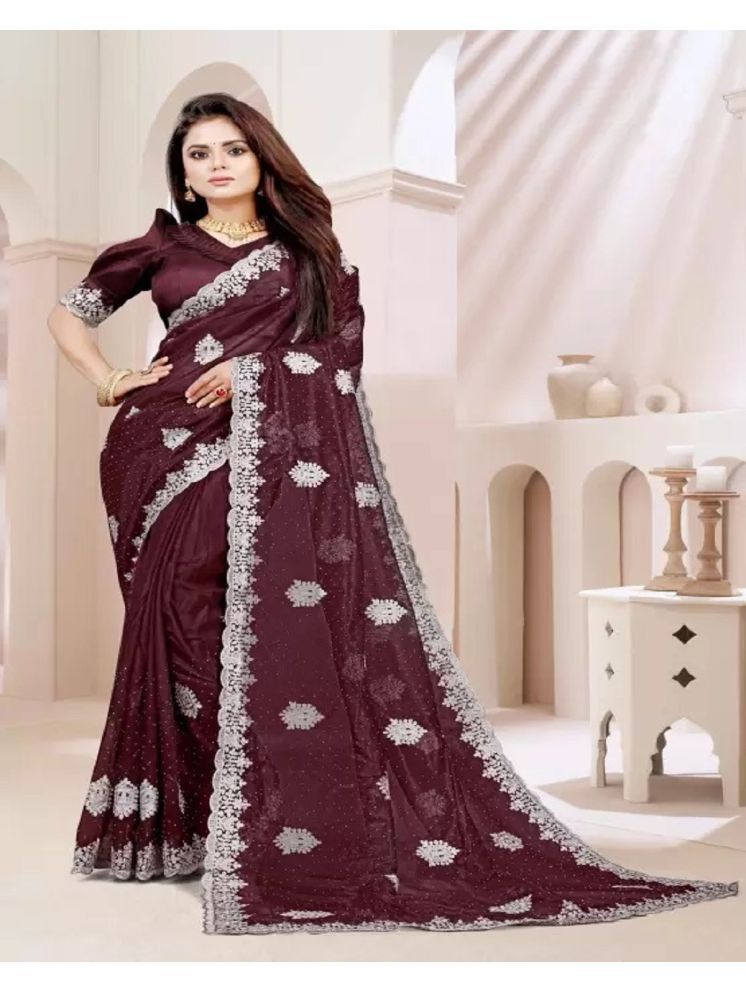     			Saadhvi Pack of 1 Net Embroidered Saree With Blouse Piece ( Maroon )