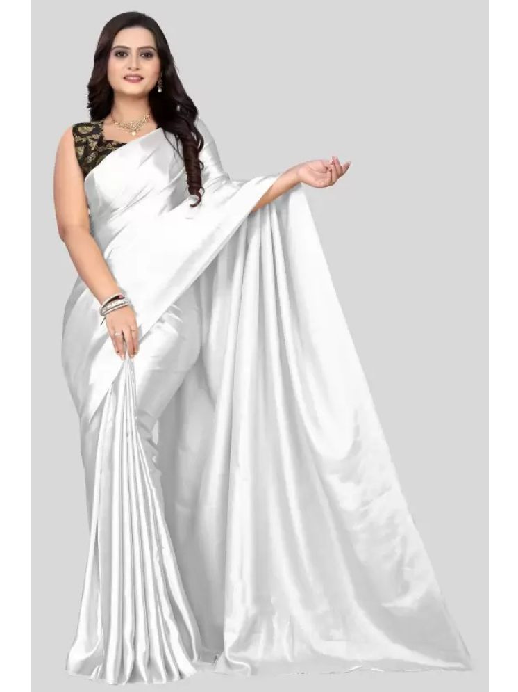     			Saadhvi Pack of 1 Satin Solid Saree With Blouse Piece ( White )