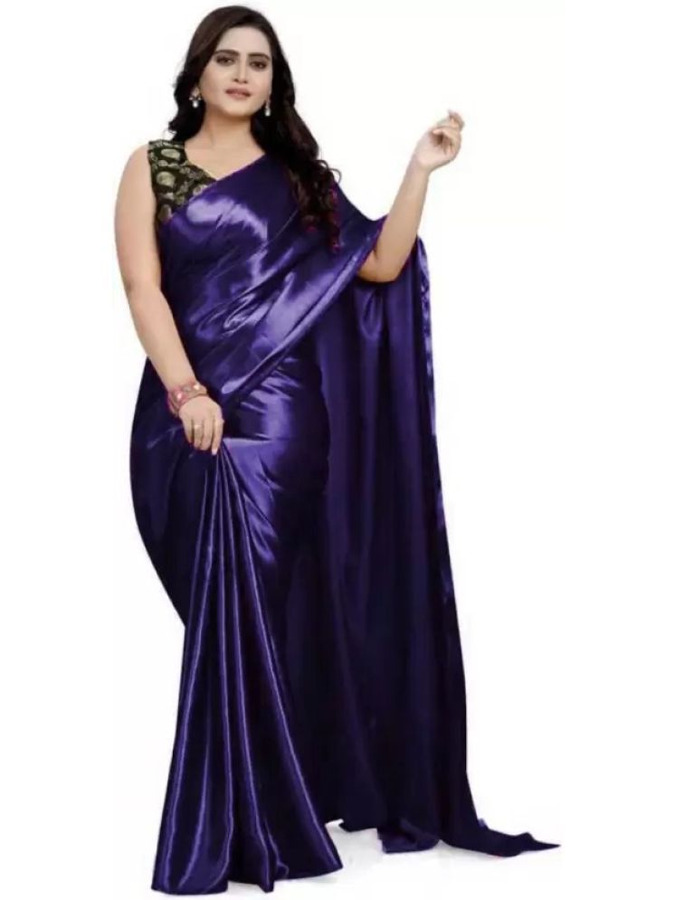     			Samai Pack of 1 Satin Solid Saree With Blouse Piece ( Navy Blue )