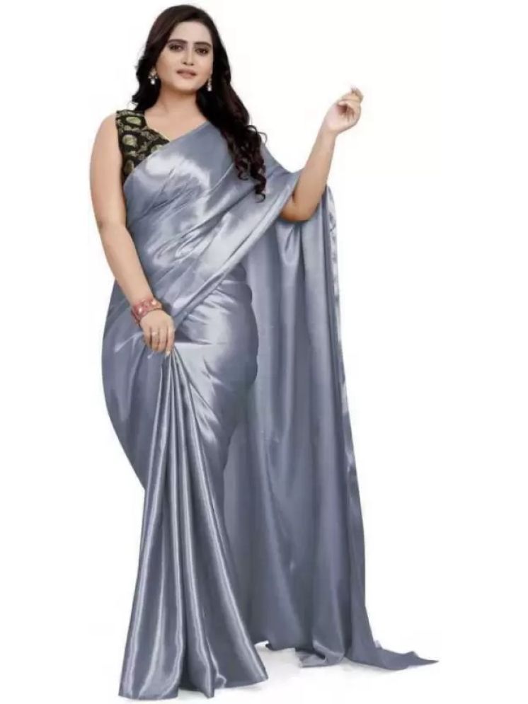     			Samai Pack of 1 Satin Solid Saree With Blouse Piece ( Grey )