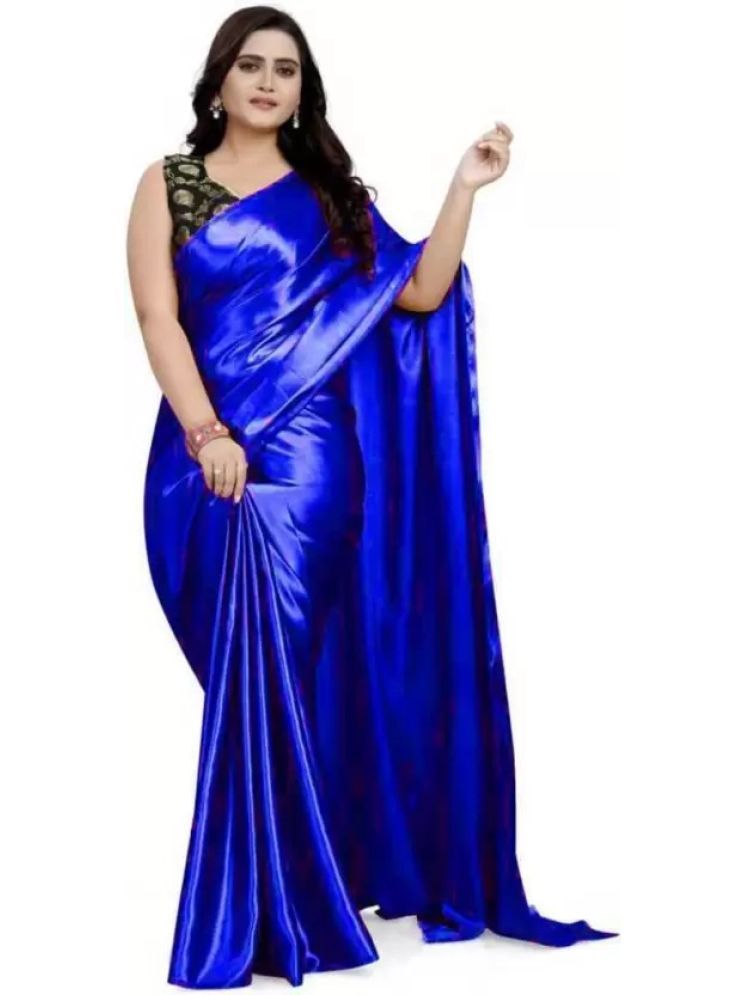     			Samai Pack of 1 Satin Solid Saree With Blouse Piece ( Blue )