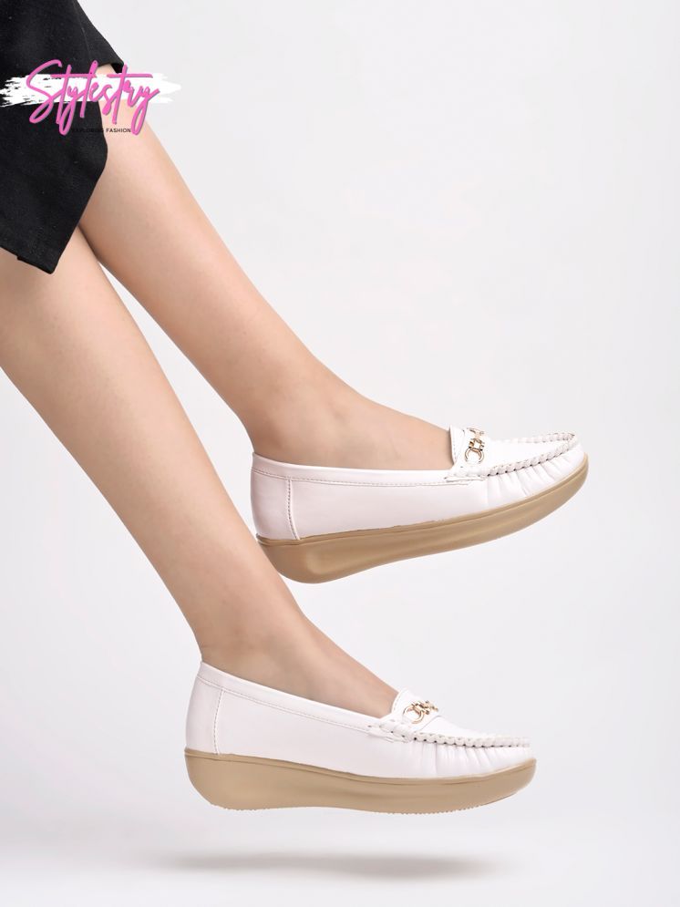     			Stylestry White Women's Loafers