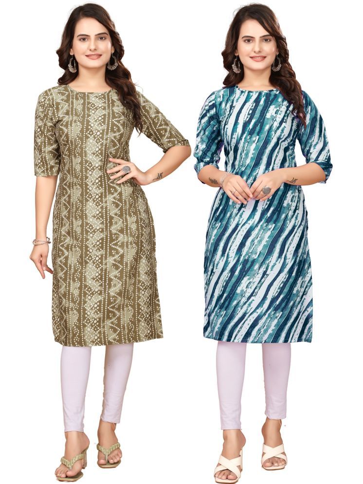     			VACHHARAJ DESIGN Pack of 2 Crepe Printed Straight Women's Kurti - ( Multicolor,Red )