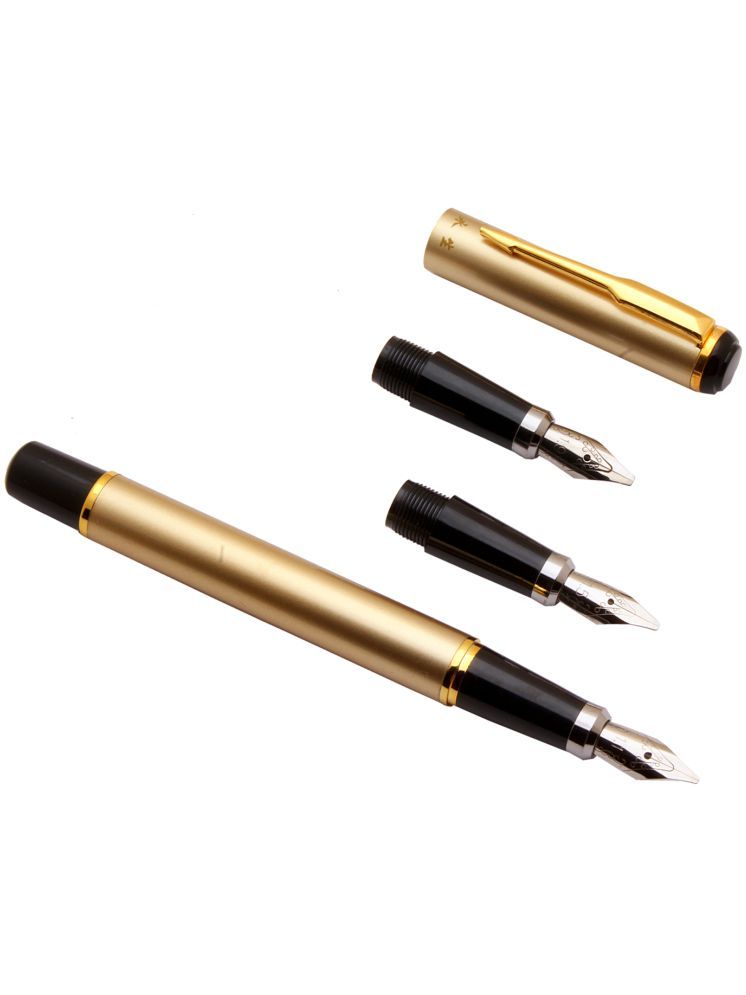     			Wing Sung Calligraphy Fountain Pen Set With 3 Nibs For Students and Art, metal body, with Golden Trims