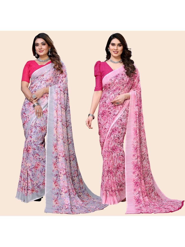     			ANAND SAREES Pack of 2 Georgette Printed Saree With Blouse Piece ( Multicolor )