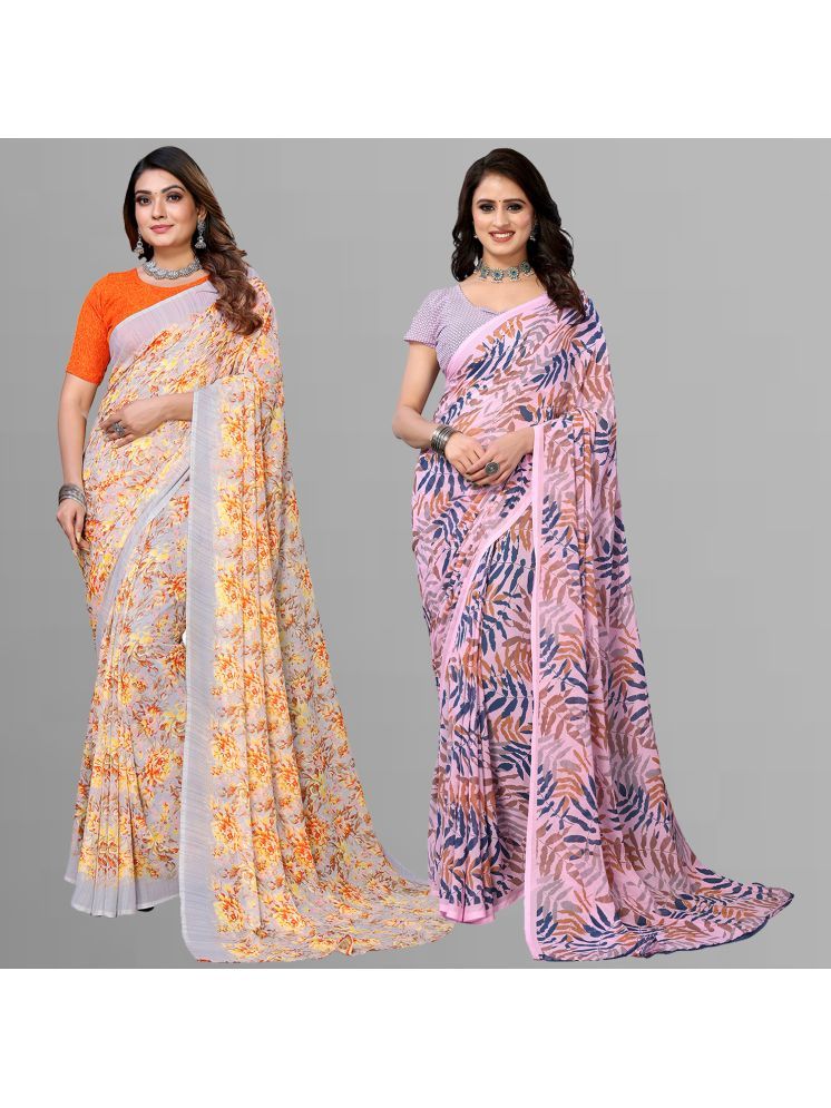     			ANAND SAREES Pack of 2 Georgette Printed Saree With Blouse Piece ( Multicolor )