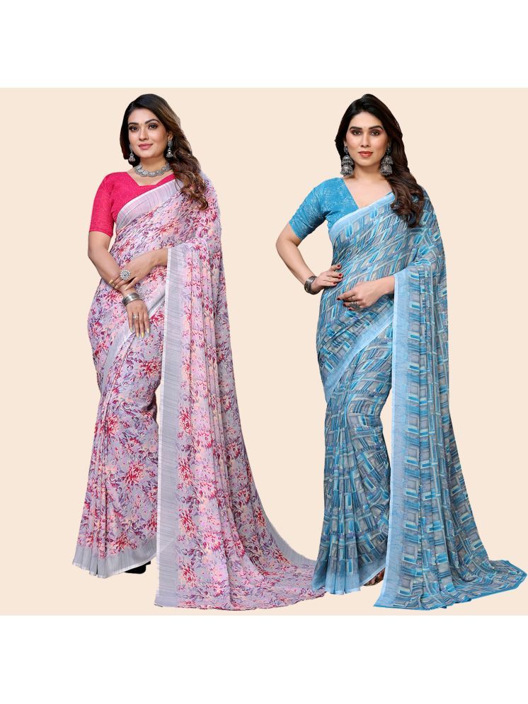     			ANAND SAREES Pack of 2 Georgette Printed Saree With Blouse Piece ( Multicolor )