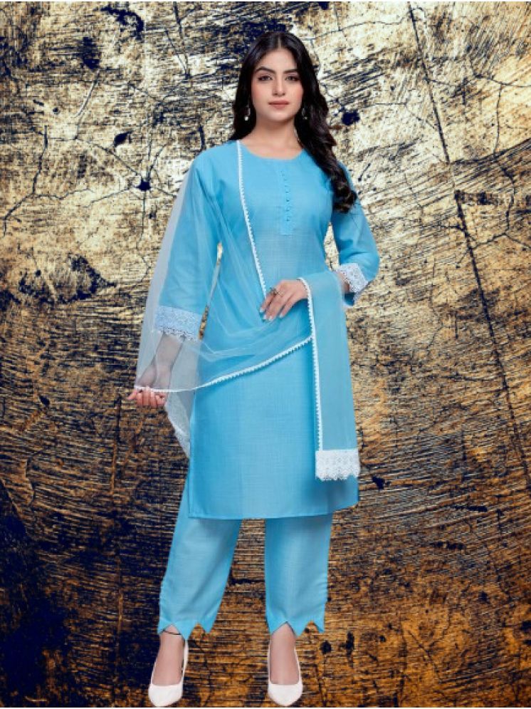     			BIPIN FASHION Cotton Silk Self Design Ethnic Top With Pants Women's Stitched Salwar Suit - Turquoise ( Pack of 1 )