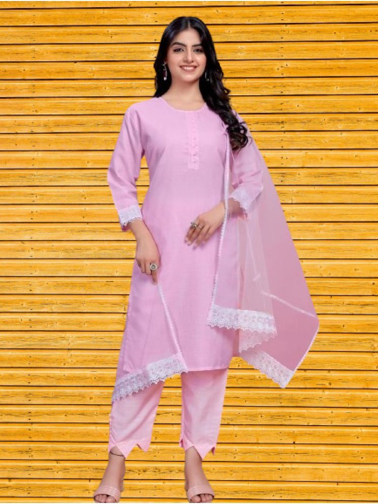     			BIPIN FASHION Cotton Silk Self Design Ethnic Top With Pants Women's Stitched Salwar Suit - Pink ( Pack of 1 )