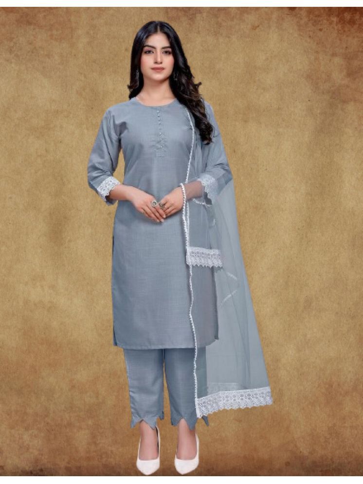     			BIPIN FASHION Cotton Silk Self Design Ethnic Top With Pants Women's Stitched Salwar Suit - Grey ( Pack of 1 )