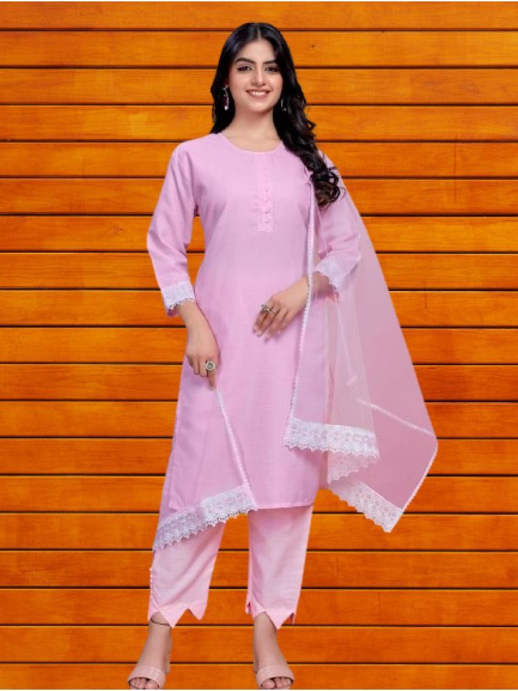     			BIPIN FASHION Cotton Silk Self Design Ethnic Top With Pants Women's Stitched Salwar Suit - Pink ( Pack of 1 )