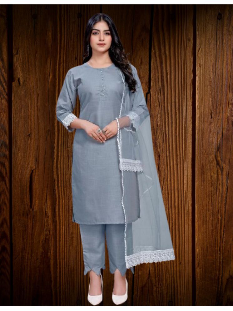     			BIPIN FASHION Cotton Silk Self Design Ethnic Top With Pants Women's Stitched Salwar Suit - Grey ( Pack of 1 )