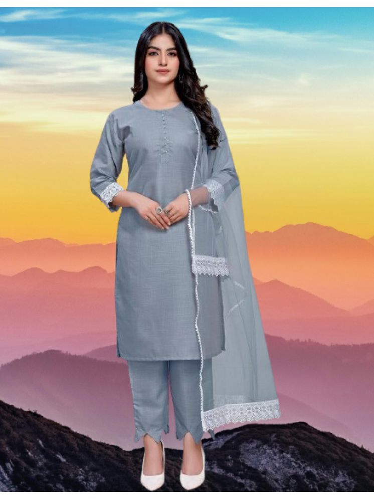     			BIPIN FASHION Cotton Silk Self Design Ethnic Top With Pants Women's Stitched Salwar Suit - Grey ( Pack of 1 )