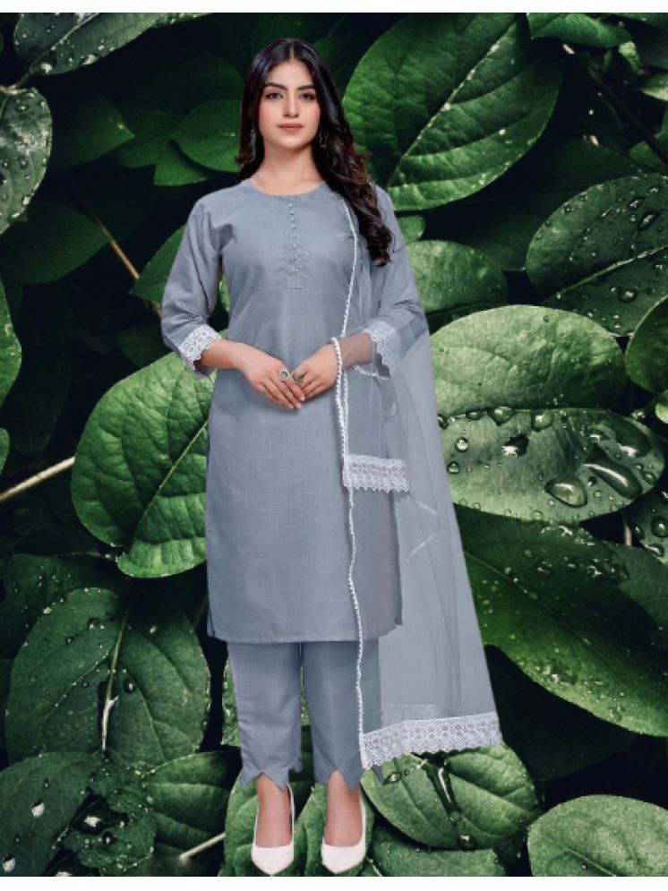     			BIPIN FASHION Cotton Silk Self Design Ethnic Top With Pants Women's Stitched Salwar Suit - Grey ( Pack of 1 )