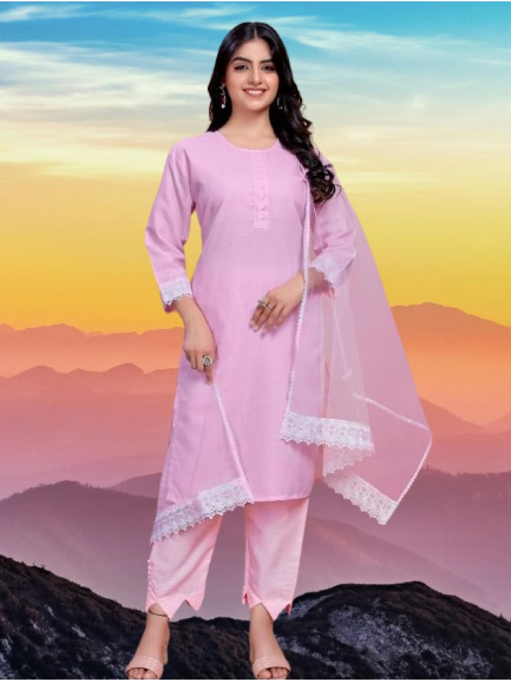     			BIPIN FASHION Cotton Silk Self Design Ethnic Top With Pants Women's Stitched Salwar Suit - Pink ( Pack of 1 )