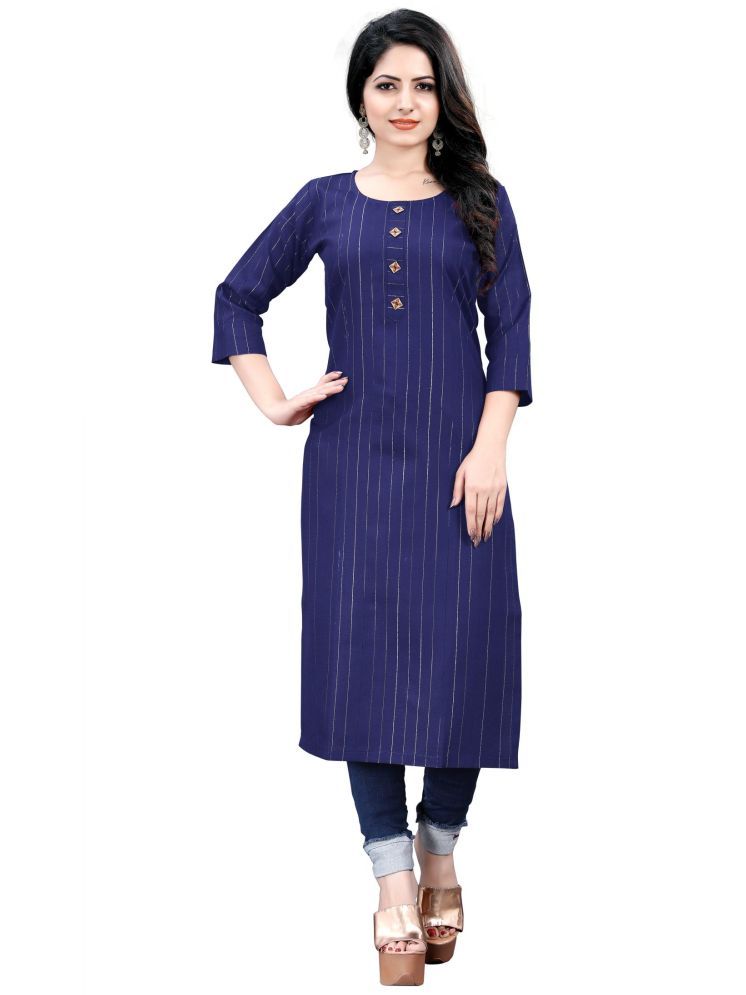     			HF Holyday Fashion Pack of 1 Cotton Striped Straight Women's Kurti - ( Blue )