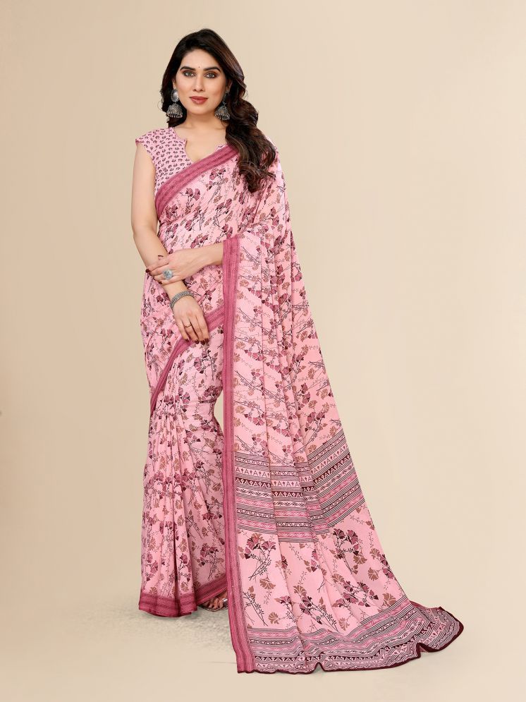     			Kashvi Sarees Pack of 1 Georgette Printed Saree With Blouse Piece ( Pink )