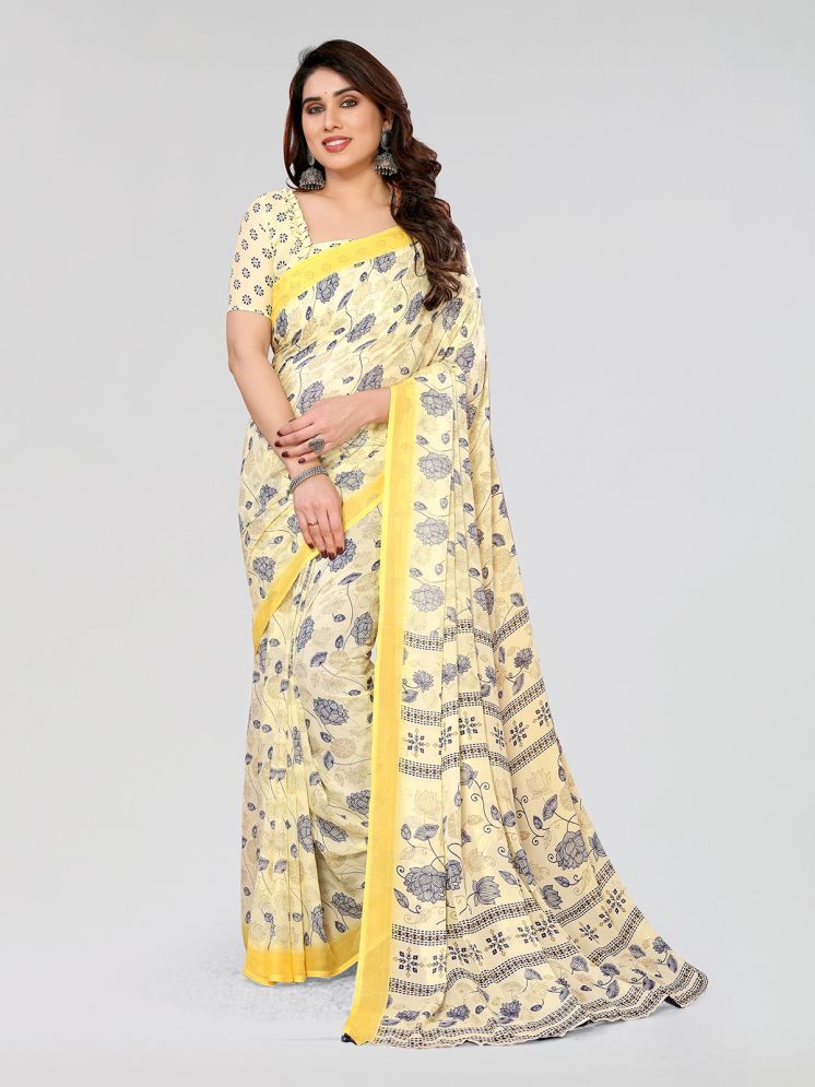     			Kashvi Sarees Pack of 1 Georgette Printed Saree With Blouse Piece ( Yellow )