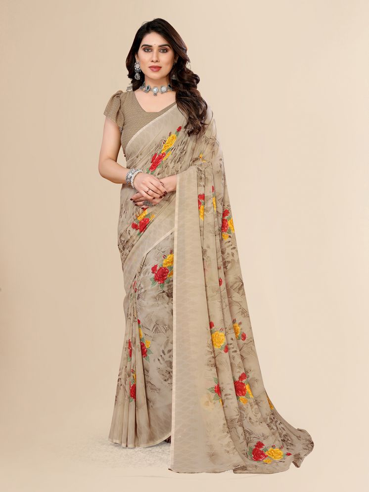     			Kashvi Sarees Pack of 1 Georgette Printed Saree With Blouse Piece ( Beige )