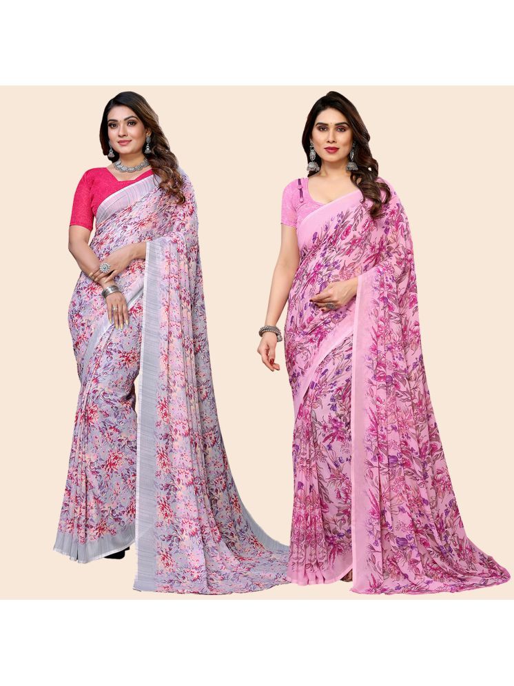     			Kashvi Sarees Pack of 2 Georgette Printed Saree With Blouse Piece ( Multicolor )