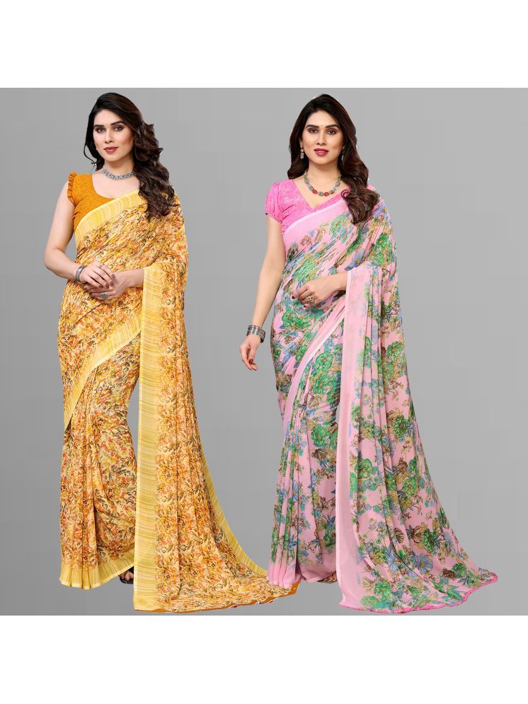     			Kashvi Sarees Pack of 2 Georgette Printed Saree With Blouse Piece ( Multicolor )