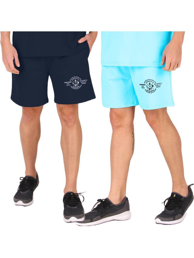     			LONDON HILLS Turquoise Cotton Blend Men's Shorts ( Pack of 2 )