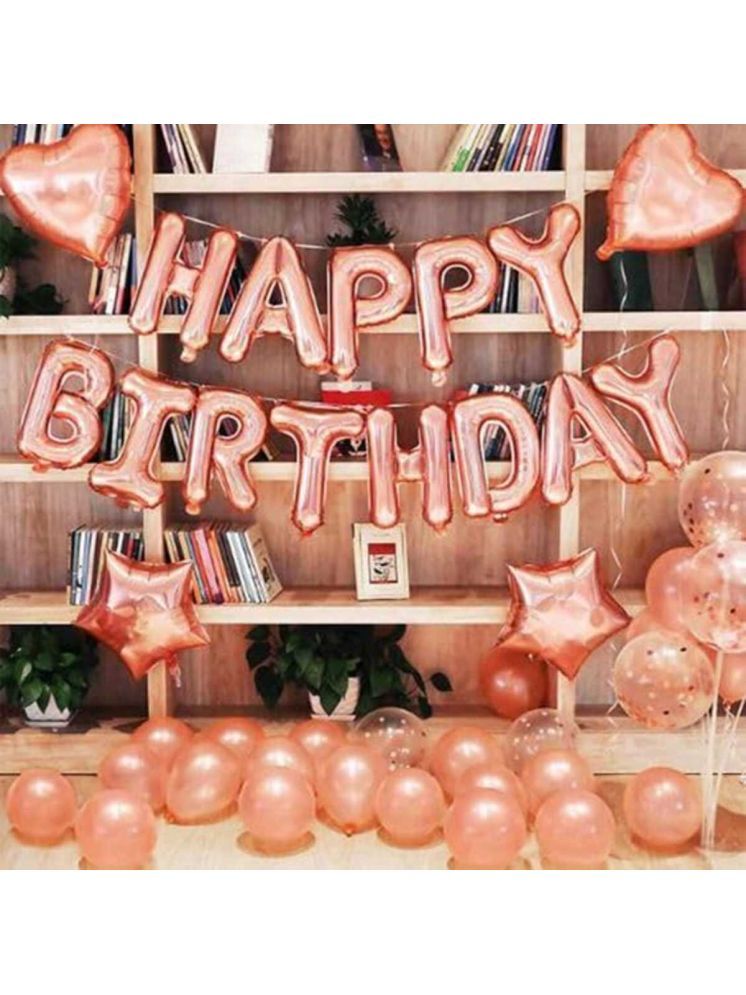     			PartyBooms Happy Birthday RoseGold Foil, 5 Confetti Balloons, 2 RoseGold Star Foil, 2 Rosegold Heart Foil 20 RoseGold Metalic Balloons Pack of 30