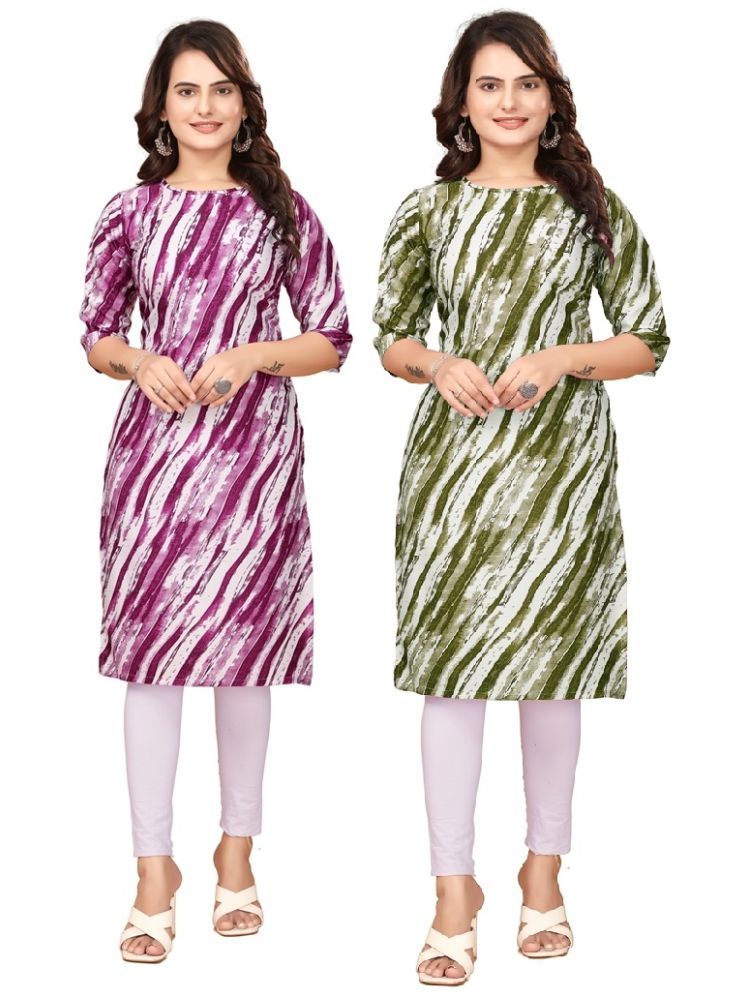     			VACHHARAJ DEASIGN Pack of 2 Crepe Printed Straight Women's Kurti - ( Purple,Green )