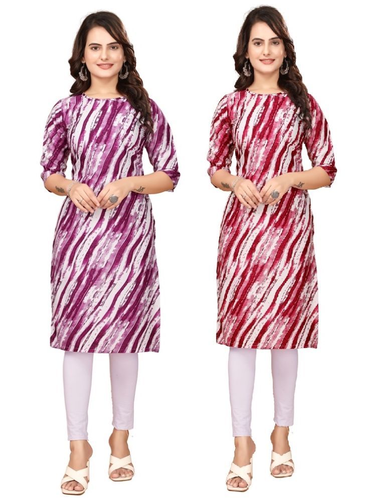     			VACHHARAJ DEASIGN Pack of 2 Crepe Printed Straight Women's Kurti - ( Purple,Red )