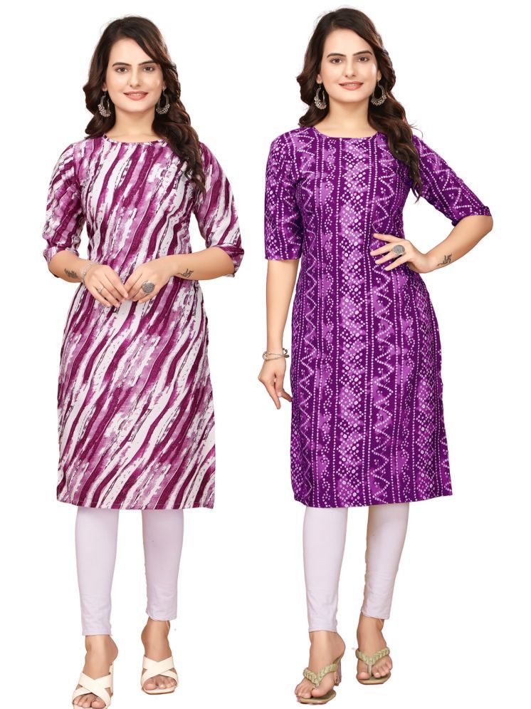     			VACHHARAJ DEASIGN Pack of 2 Crepe Printed Straight Women's Kurti - ( Purple,Pink )