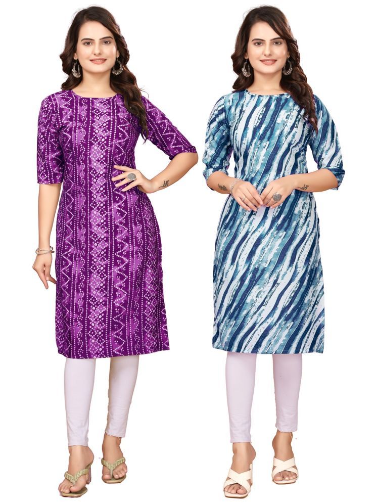     			VACHHARAJ DESIGN Pack of 2 Crepe Printed Straight Women's Kurti - ( Purple,Blue )