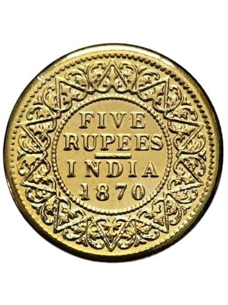     			Very Rare 5 Rupees 1870  V Queen Gold Plated Coin