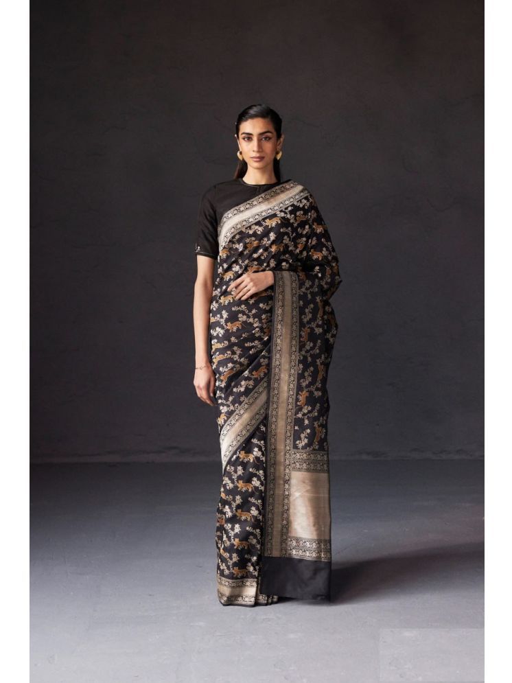     			Vividvibe Pack of 1 Banarasi Silk Woven Saree With Blouse Piece ( Black )