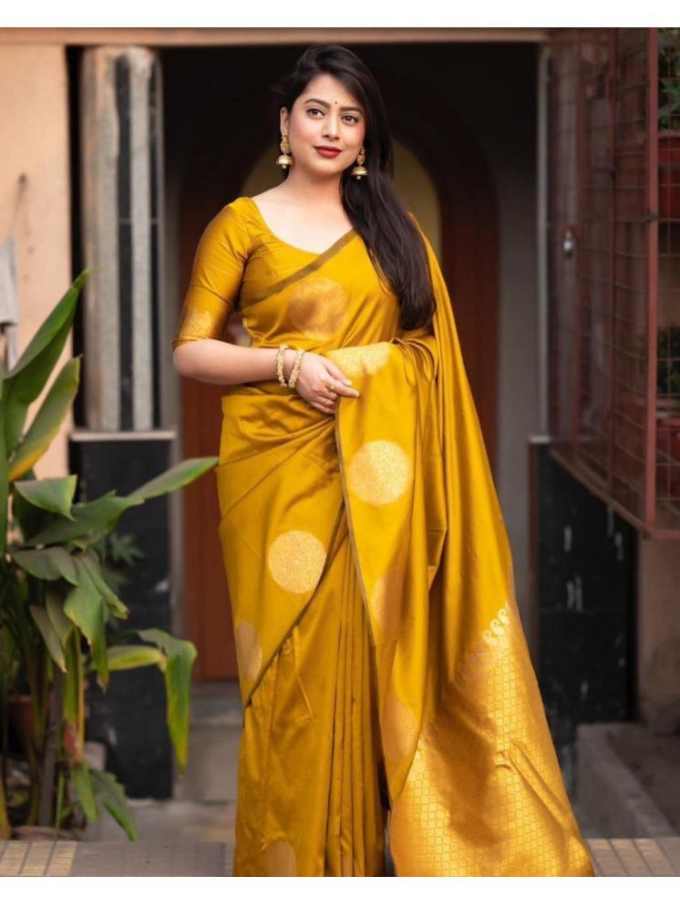     			Vividvibe Pack of 1 Banarasi Silk Woven Saree With Blouse Piece ( Yellow )